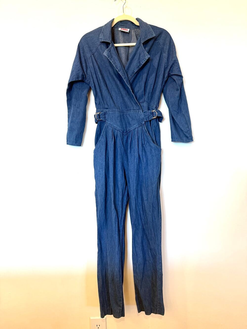 Vtg 90's FADS 100% Cotton Denim Jumpsuit Small Wrap Front Straight Leg Cottage